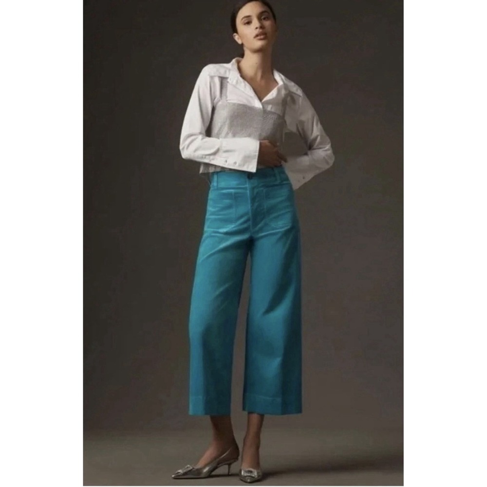 Anthropologie Maeve The Colette Cropped Wide-Leg Pants Sz 27 Ocean Blue